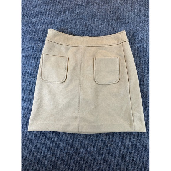 LOFT Dresses & Skirts - Loft Tan Faux Suede A-Line Mini Skirt Womens Size 4 Camel Front Pockets Zip Back